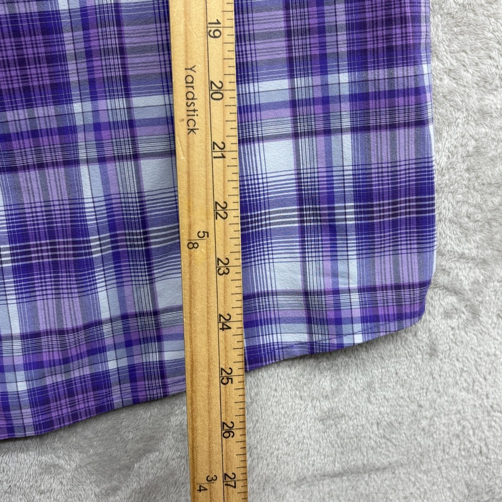 Duluth Trading Co Button Up Shirt Women XL Purple Plaid Short Sleeve Vented Back - Picture 8 of 9